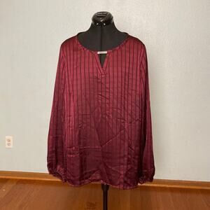 XL Liz Claiborne Wine Red Satin Business Work Formal Blouse Top long sleeve